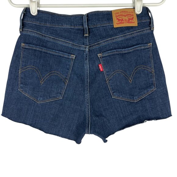 Levis Women's Classic Straight Stretch Blue Denim Shorts Size 26 Raw Hem - Picture 2 of 10